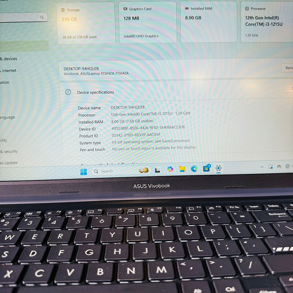 ASUS VivoBook 15 (F1504ZA) | i3 12th Gen | 8GB RAM | 256GB SSD |15.6” FHD Display | Intel Core i3-1215U 1.2GHz | | Laptop - Image 11