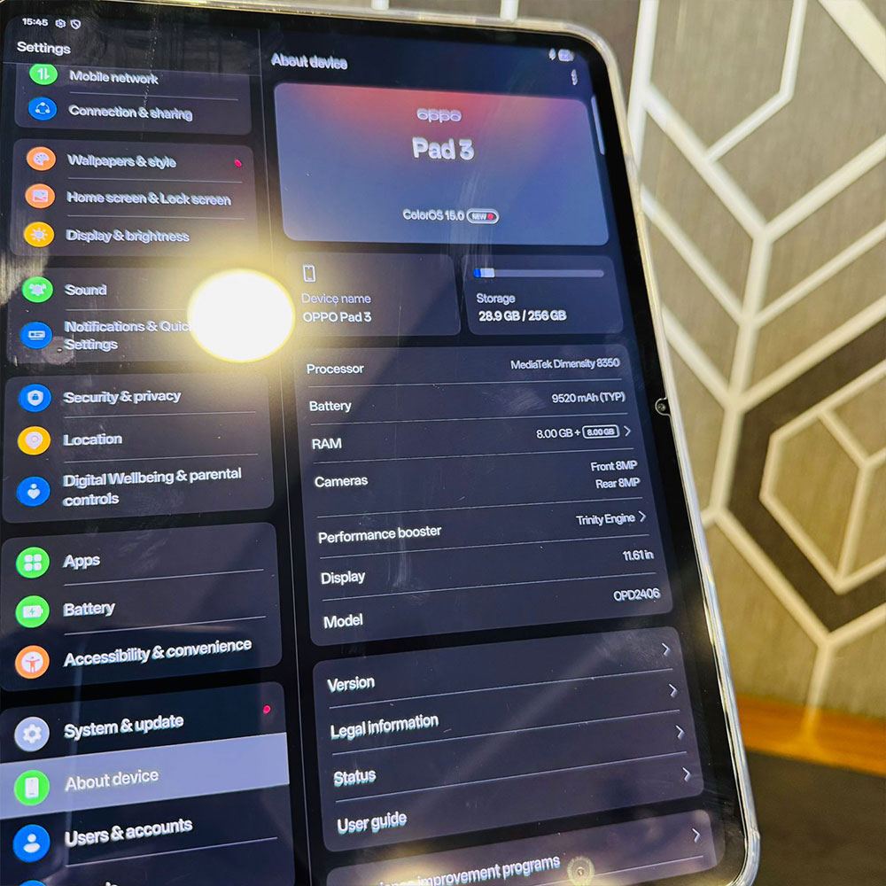 Oppo Pad 3 | 256GB ROM | 8GB RAM | 11.61″ IPS Display | Mediatek Dimensity 8350 | Android 15 | 9520 mAh Battery | WiFi | Tablet PC - Image 8