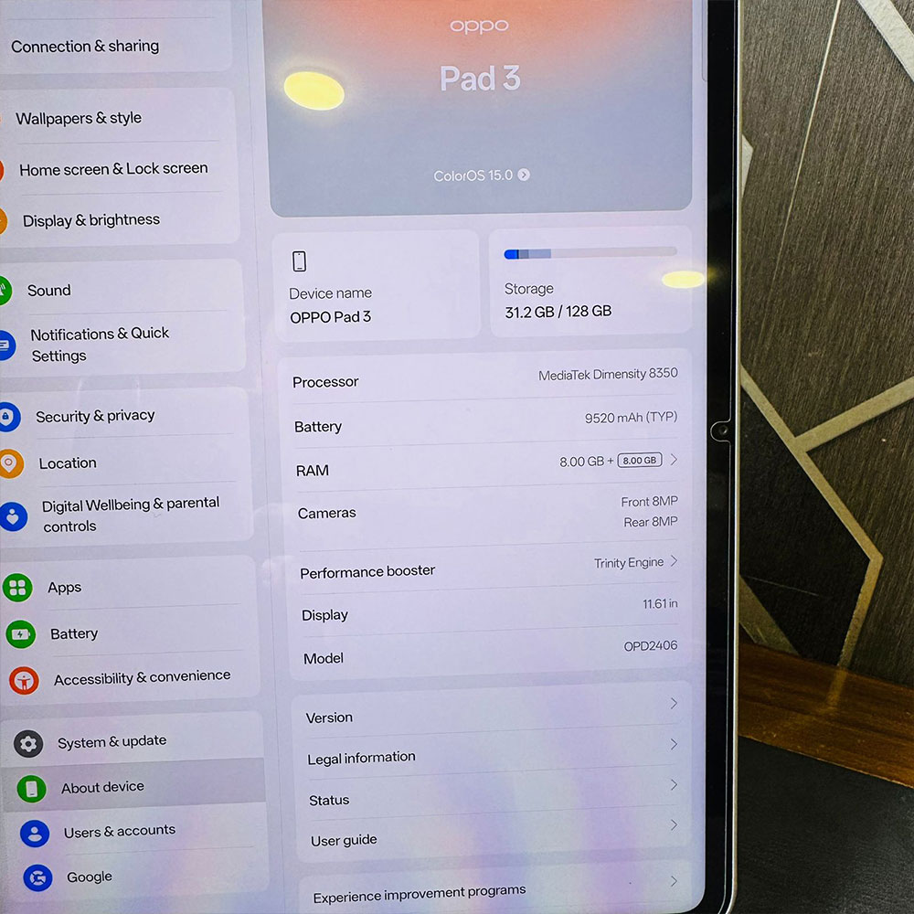 Oppo Pad 3 | 128GB ROM | 8GB RAM | 11.61″ IPS Display | Mediatek Dimensity 8350 | Android 15 | 9520 mAh Battery | WiFi | Tablet PC - Image 10