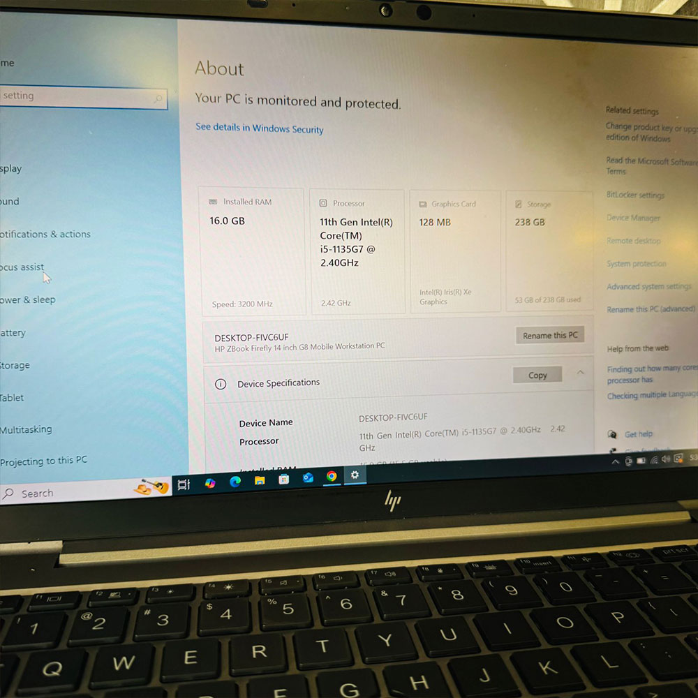 HP ZBook Firefly 14 G8 Laptop | 256GB M2 SSD | 16GB RAM | Core i5-1135G7 | 11th Gen | 14″ FHD IPS LED 4K Display | Backlit Keyboard | Laptop - Image 9