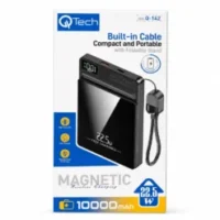 QTech | Q-142 Magnetic Power Bank | 10000mAh | 22.5W Fast Charging | Wireless Charging | Built-in Cable | Foldable Stand | Power Bank