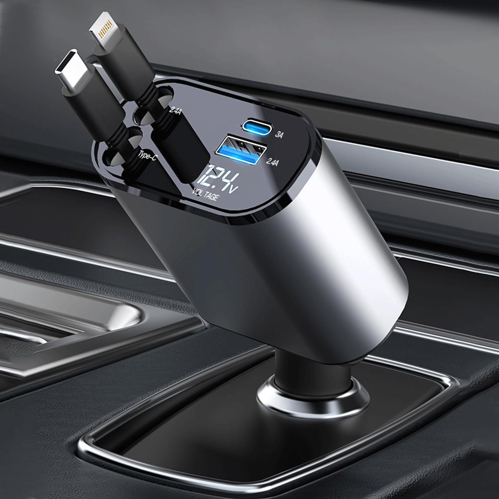 4 IN 1 Retractable Car Phone fast Charger | 120W Car Charger USB C Cable For IPhone Huawei Samsung Fast Charge Cord Cigarette Lighter Adapter PD QC3.0 Mobile Chargers - Image 2